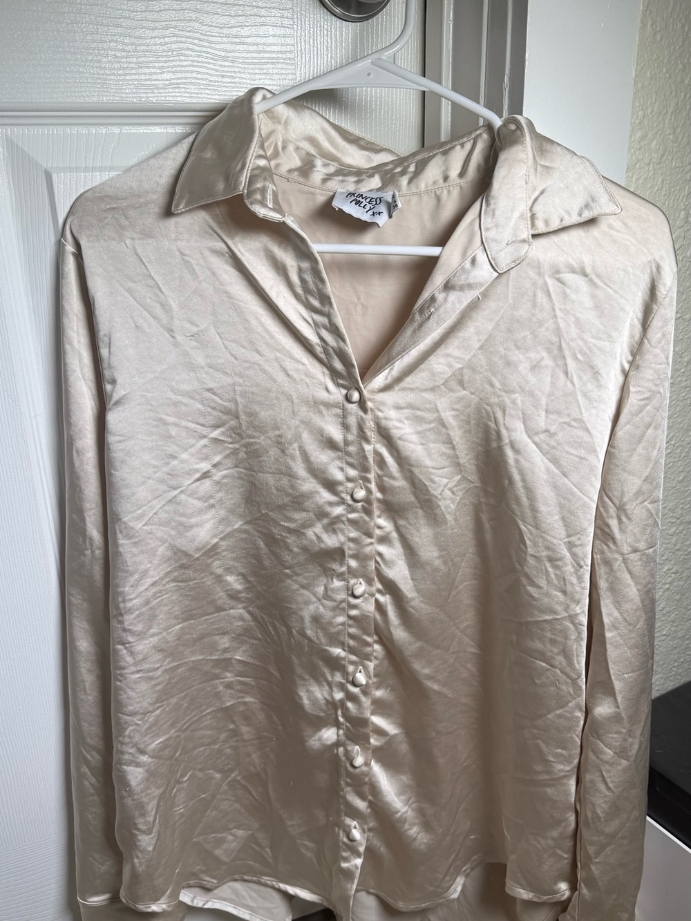 Princess Polly Satin Button-Front Blouse in Ivory - Picture 1 of 3